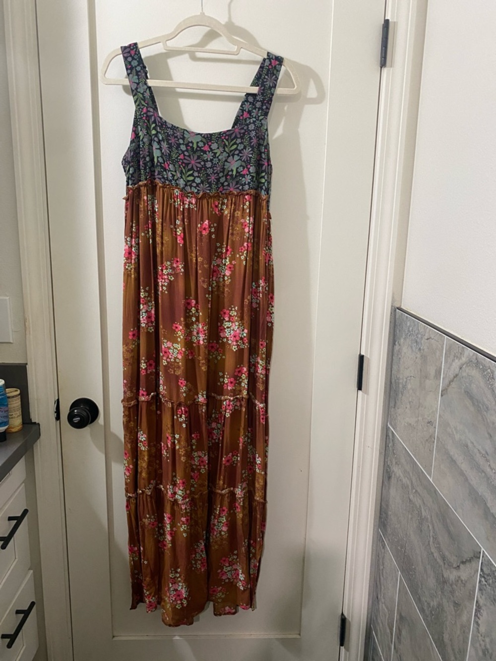 NATURAL LIFE Brown Floral Maxi Dress with Square Neckline NWOT - Picture 2 of 3